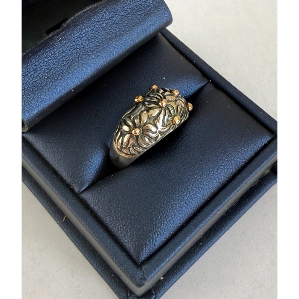 Vintage 90's 925 silver Floral Dome Ring Gold Vermeil Dots 6.4g Size 6 3/4 - Picture 8 of 12
